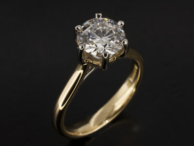 Ladies Solitaire Diamond Engagement Ring, Platinum and 18kt Yellow Gold Claw Set Design, Round Brilliant Cut Diamond