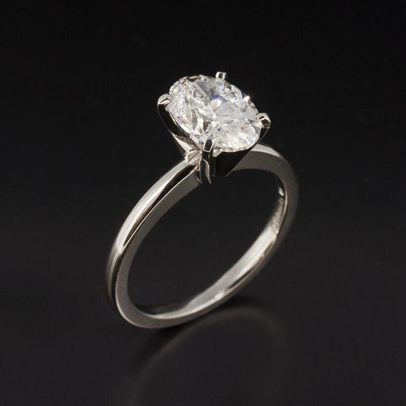 Ladies Solitaire Lab Grown Diamond Engagement Ring, Platinum 4 Claw Design, Oval Cut Lab Grown Diamond. 2.04ct
