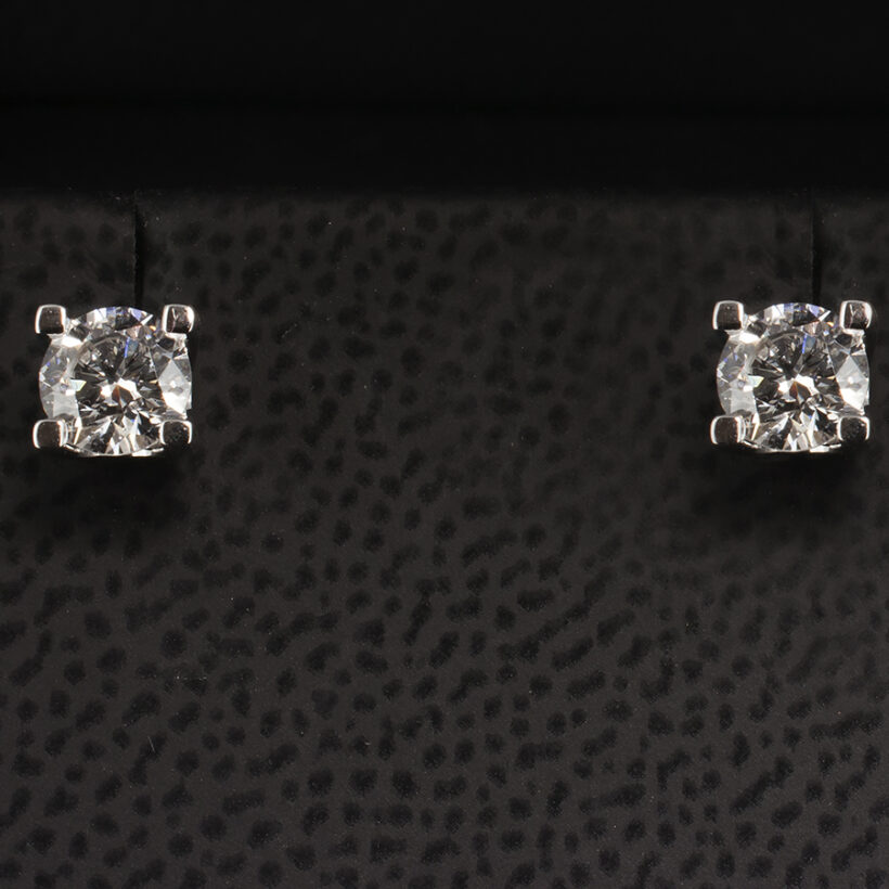 1ct Lab Grown Diamond Stud Earrings, 4 Claw Set in 18kt White Gold, Post and Scroll Fittings