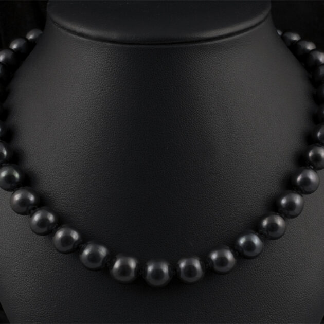 9mm Treated Black Freshwater Pearl Necklace, 18.5 Inches with Magnetic Black Silver Bullet Clasp