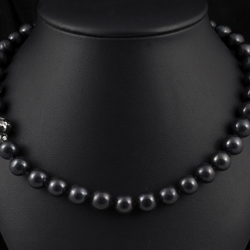 9mm Treated Black Freshwater Pearl Necklace, 18.5 Inches with Magnetic Black Silver Bullet Clasp