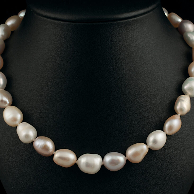 Baroque Freshwater Pearl Strand, 10.00-11.00mm Pearls in Neutral Peach Tones, 19.5 inches with Silver Rose Gold Plated