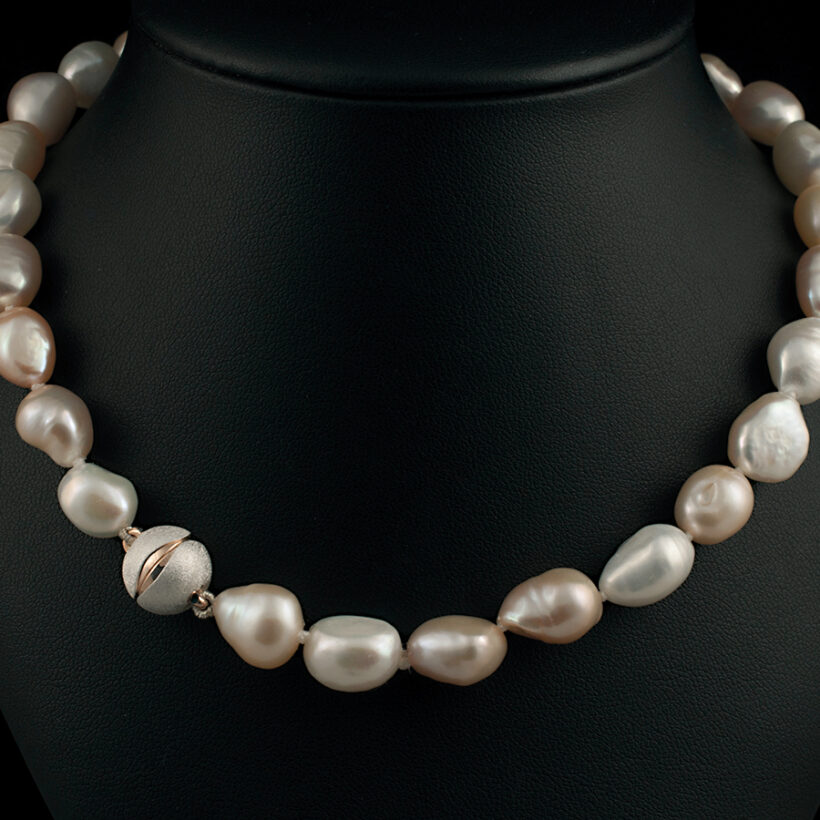 Baroque Freshwater Pearl Strand, 10.00-11.00mm Pearls in Neutral Peach Tones, 19.5 inches with Silver Rose Gold Plated Catch