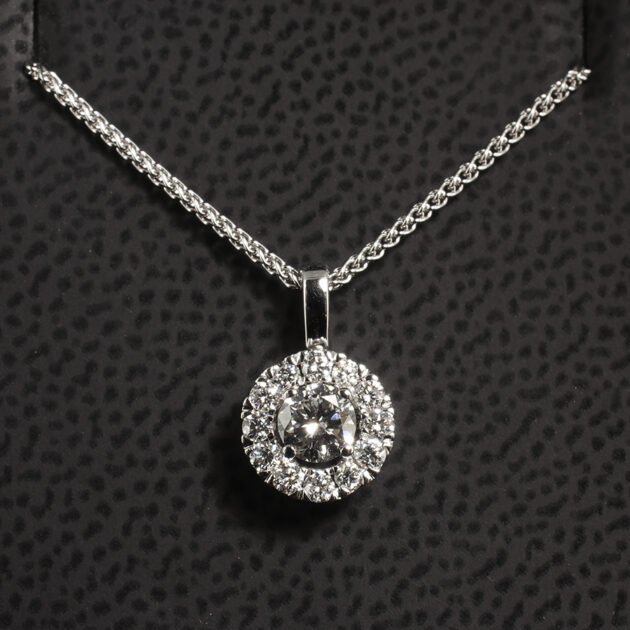 Diamond Halo Pendant, 18kt White Gold Claw Set with Round Brilliant Cut Lab Grown Diamonds 0.51ct Total