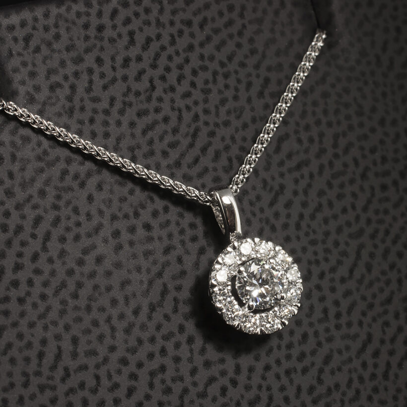 Diamond Halo Pendant, 18kt White Gold Claw Set with Round Brilliant Cut Lab Grown Diamonds 0.51ct Total