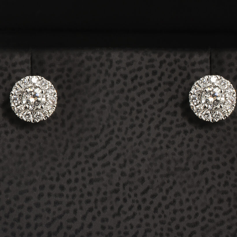 Diamond Halo Studded Earrings, 18kt White Gold Claw Set with Round Brilliant Cut Lab Grown Diamonds 0.50ct Total
