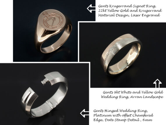 A unique hinged ring, family crest and Scottish landscape are just a taste of the unique and quirky personal touches on wedding rings that we have designed this year
