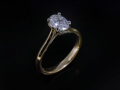 Ladies Diamond Solitaire Engagement Ring, 18kt Yellow Gold 4 Claw Set Design, Oval Cut Lab Grown Diamond 0.84ct
