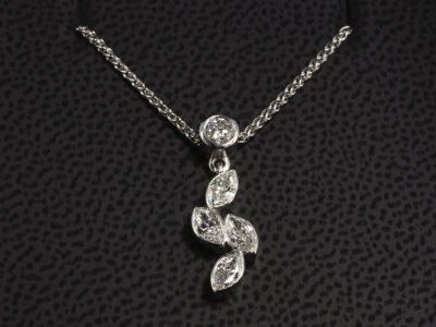 Platinum Rub over Set Drop Design Diamond Pendant, Marquise Cut Lab Grown Diamonds 0.56ct Total (4), Round Brilliant Cut Lab Grown Diamond 0.17ct