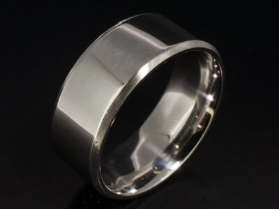 Gents Wedding Ring, Platinum Chamfered Edge Design, 8mm Width