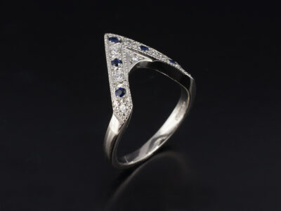 Ladies Sapphire and Diamond Fitted Eternity Ring, Platinum Wishbone Style Pavé Set Design, Round Brilliant Cut Diamonds 0.14ct Total (17), Round Brilliant Cut Sapphires 0.14ct (5)