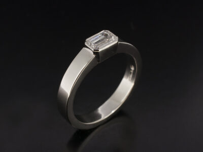 Ladies Solitaire Lab Grown Diamond Engagement Ring, Platinum Rub over Set Design, Emerald Cut Lab Grown Diamond 0.51ct
