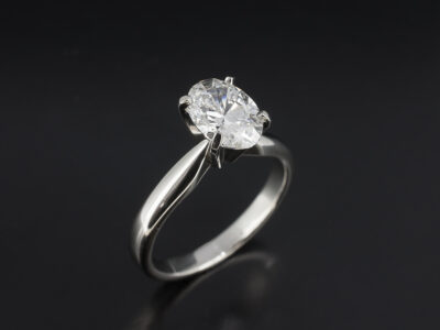 Ladies Solitaire Oval Diamond Engagement Ring, Platinum 4 Claw Set Design, Oval Cut Lab Grown Diamond 1.43ct