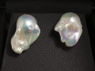 Baroque Pearl Stud Earrings, 9kt White Gold with 14-15mm Width Pearls