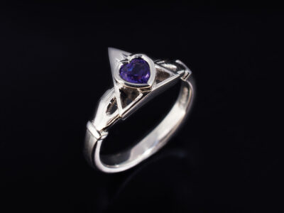 Ladies Amethyst Claddagh Ring, Platinum Rub over Set Deathly Hallows Design, Heart Shaped Amethyst Approx 0.20ct