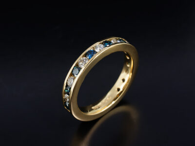 Ladies Blue and White Diamond Wedding Ring, 18kt Yellow Gold Channel Set Design, Round Brilliant Cut Diamonds Approx 0.54ct Total (9), Round Brilliant Cut Blue Diamonds Approx 0.60ct Total (10)