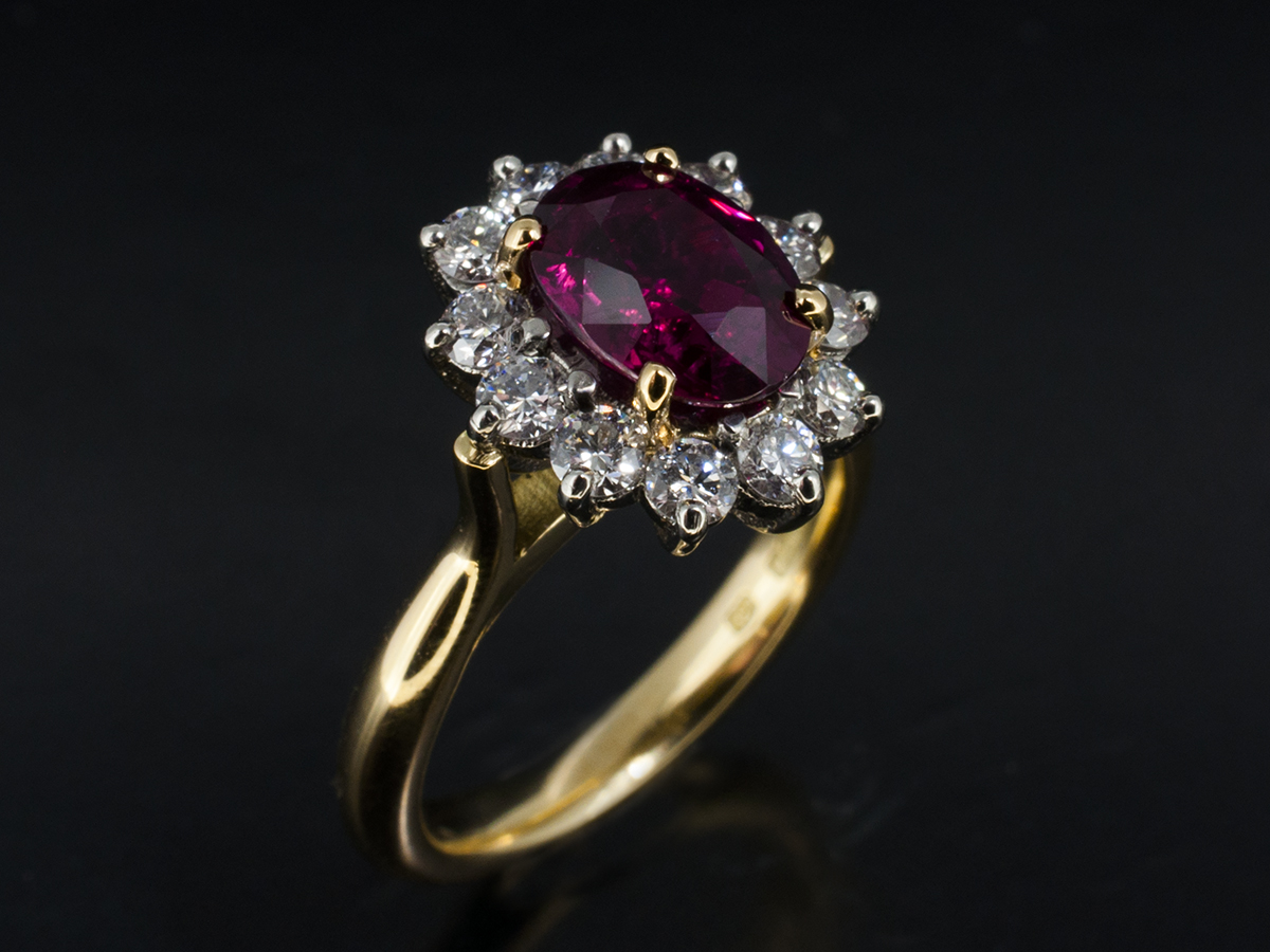Round red ruby ring in silver bezel setting with blue topaz sterling s