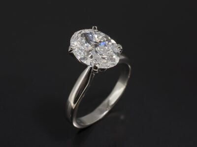 Ladies Lab Grown Diamond Solitaire Engagement Ring, Platinum 4 Claw Set Design, Oval Cut Lab Grown Diamond 3.10ct