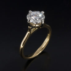 Ladies Lab Grown Diamond Solitaire Engagement Ring, Platinum and 18kt Yellow Gold Compass Set Design, Round Brilliant Cut Lab Grown Diamond 1.64ct