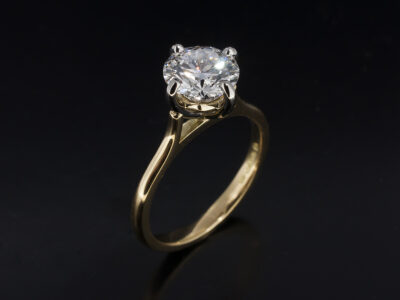 Ladies Lab Grown Diamond Solitaire Engagement Ring, Platinum and 18kt Yellow Gold Compass Set Design, Round Brilliant Cut Lab Grown Diamond 1.64ct