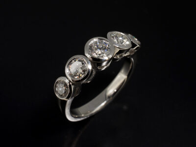 Ladies 5 Stone Diamond Wedding Ring, Platinum Rub over Set Design, Round Brilliant Cut Diamond 0.37ct, Round Brilliant Cut Diamonds 0.54ct Total (2), 0.41ct Total (2)