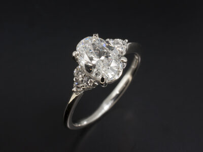 Ladies Lab Grown Diamond Engagement Ring, Platinum Claw Set Design, Oval Cut Lab Grown Diamond 1.47ct, Round Brilliant Cut Lab Grown Diamonds 0.16ct Total (6)
