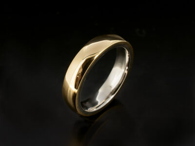 Gents Mixed Metal Wedding Band, 18kt Yellow Gold Court Shape Design with Platinum Sleeve, 5mm Width