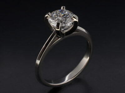Ladies Diamond Solitaire Engagement Ring, Platinum 4 Claw Set Design, Round Brilliant Cut Lab Grown Diamond 1.20ct, Tapered Knife Edge Detail Band