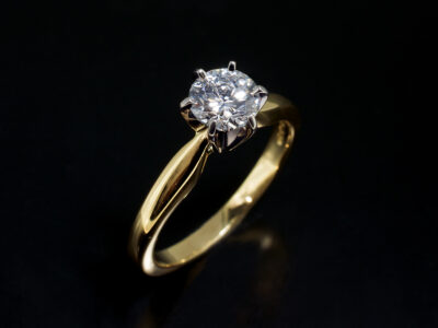 Ladies Lab Grown Diamond Solitaire Engagement Ring, Platinum and 18kt Yellow Gold 6 Claw Set Design, Round Brilliant Cut Diamond 0.70ct