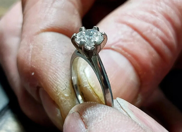 A bespoke diamond engagement ring nears completion at Blair and Sheridan