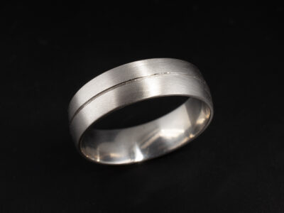 Gents 6mm Platinum Wedding Band, Blended Light Court Shaped Band Design with Engraved Line Detail