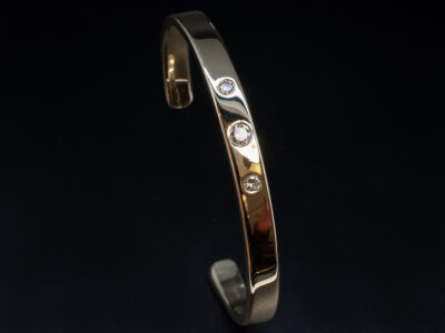 Ladies 9kt Yellow Gold Secret Set Cuff Design Bangle, Round Brilliant Cut Diamonds 0.28ct Total (3)