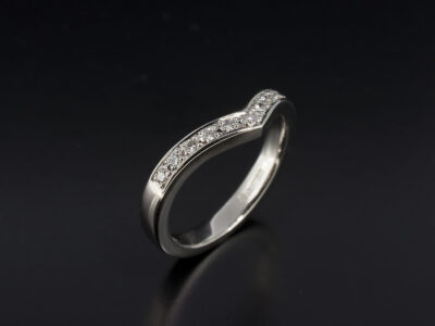 Ladies Diamond Set Wishbone Shape Fitted Wedding Ring, Platinum Pavé Set Design, 1.3mm Round Brilliant Cut Diamonds