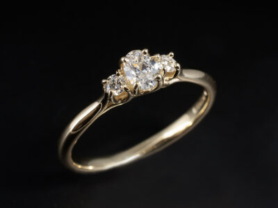 Ladies Diamond Trilogy Engagement Ring, 9kt Yellow Gold Claw Set Crossover Lattice Design, Oval Cut Diamond 0.40ct, Round Brilliant Cut Diamonds 0.18ct Total (2)
