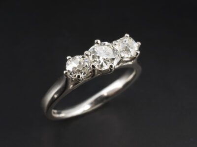 Ladies Diamond Trilogy Engagement Ring, Platinum Wed-fit Claw Set Lattice Design, Old Miners Cut Diamonds 0.58ct (1), 0.70ct Total (2)