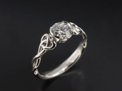 Ladies Lab Grown Diamond Celtic Design Engagement Ring, Platinum Part Rub over Set, Round Brilliant Cut Lab Grown Diamond 0.64ct