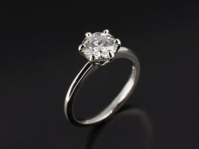 Ladies Lab Grown Diamond Solitaire Engagement Ring, Platinum 6 Claw Set Design, Round Brilliant Cut Lab Grown Diamond 1.20ct