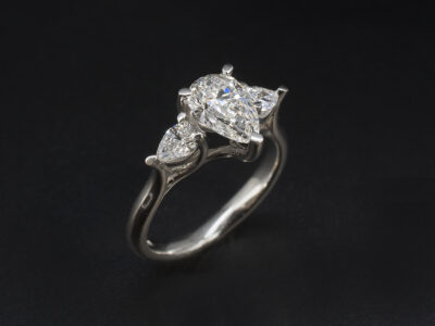 Ladies Lab Grown Diamond Trilogy Engagement Ring, Platinum Pointed Claw Set Design, Pear Shaped Lab Grown Diamond 0.91ct, 0.30ct Total (2)