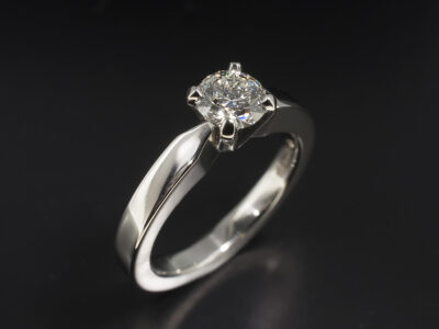 Ladies Solitaire Diamond Engagement Ring, Platinum 4 Claw Set Tapered Design, Round Brilliant Cut Diamond 0.80ct