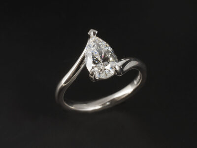 Ladies Solitaire Lab Grown Diamond Engagement Ring, Platinum Claw Set Twist Design, Pear Shaped Lab Grown Diamond 1.25ct