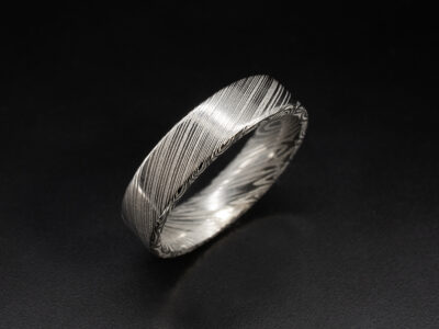 Gents Bespoke Damascus Steel Wedding Ring, 5mm Court Shaped Design, Damascus Heimskringla Pattern