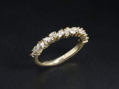 Ladies Diamond Set Wedding Ring, 18kt Yellow Gold Claw Set Design, Round Brilliant Cut and Marquise Cut Diamonds