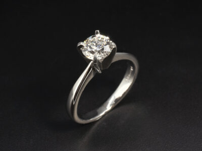Ladies Solitaire Diamond Engagement Ring, Platinum 4 Claw Design, Round Brilliant Cut Diamond 0.80ct