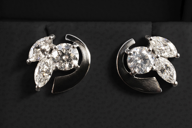 Platinum Claw Set Contemporary Bespoke Diamond Earrings