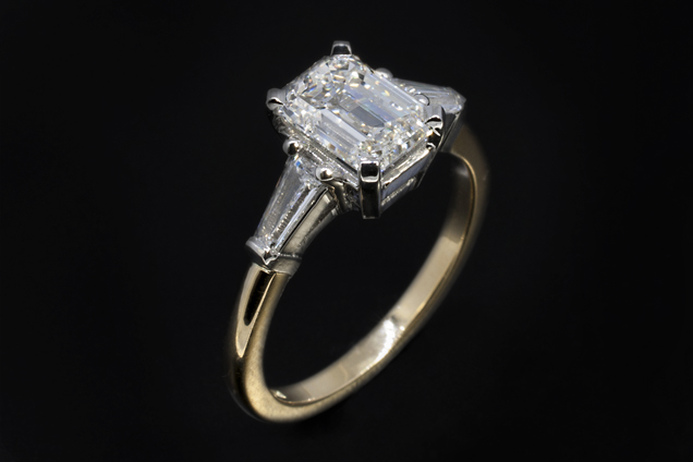 Platinum and Yellow Gold Diamond Trilogy Engagement Ring by Blair and Sheridan