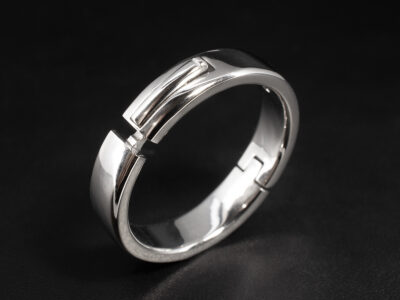 Gents Hinged Wedding Ring, Platinum Court Shape Design with Date Stamp Detail, 5mm Width