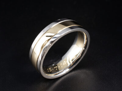 Gents Two Tone Wedding Ring, 18kt Yellow Gold and Platinum Easy Fit Design, 6mm Width