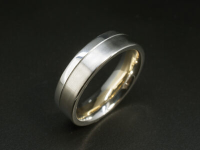 Gents Two Tone Wedding Ring, Platinum and 18kt Yellow Gold Easy Fit Design, 6mm Width