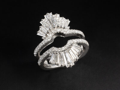 Ladies Jacket Design Diamond Wedding Ring, Platinum Claw Set Design, Tapering Baguette Cut Lab Grown Diamonds 1.69ct Total (14), Round Brilliant Cut Lab Grown Diamonds 0.46ct Total (50)