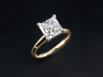 Ladies Solitaire Lab Grown Diamond Engagement Ring, 18kt Yellow Gold Claw Set Knife Edge Design, Princess Cut Lab Grown Diamond 1.99ct